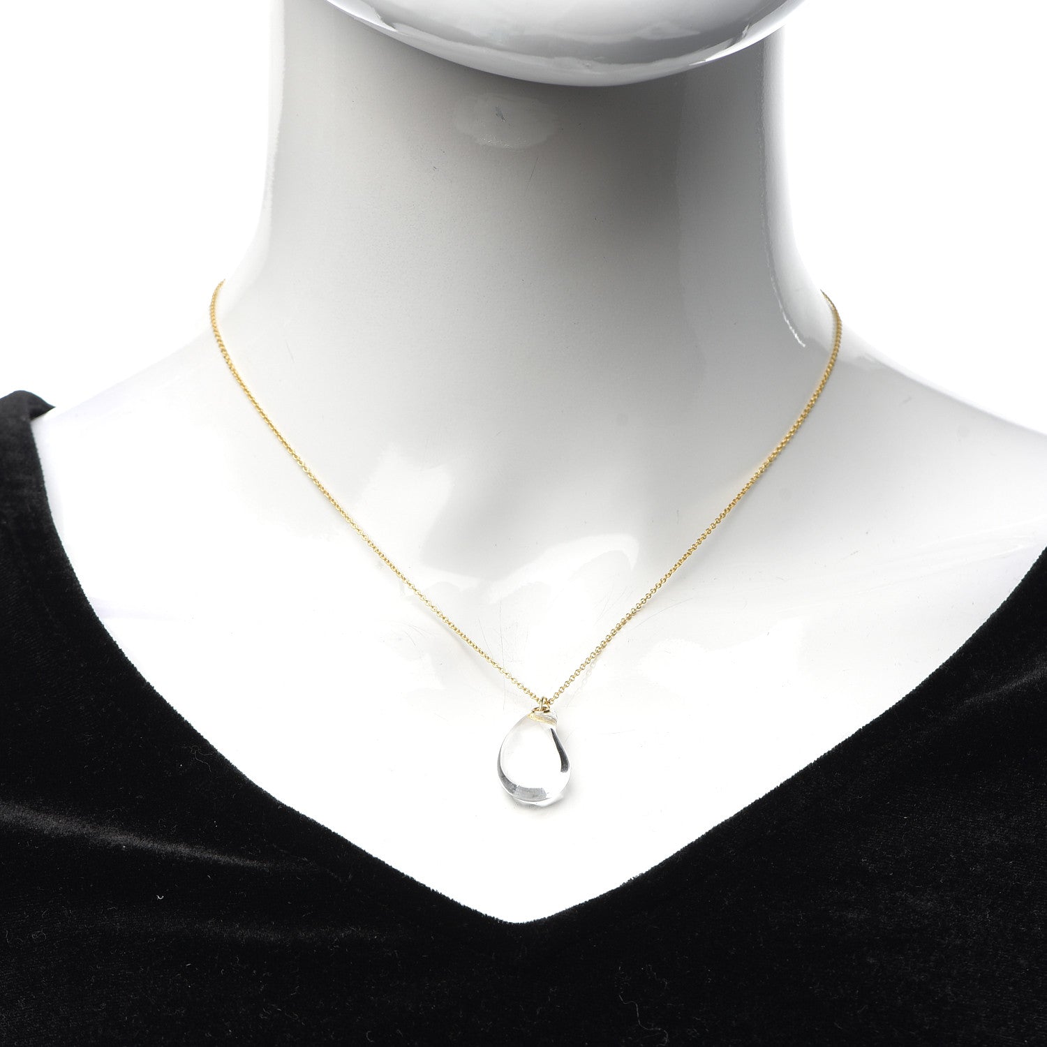 Tiffany 18K Yellow Gold Rock Crystal Elsa Peretti Teardrop Pendant Necklace 2 of 8