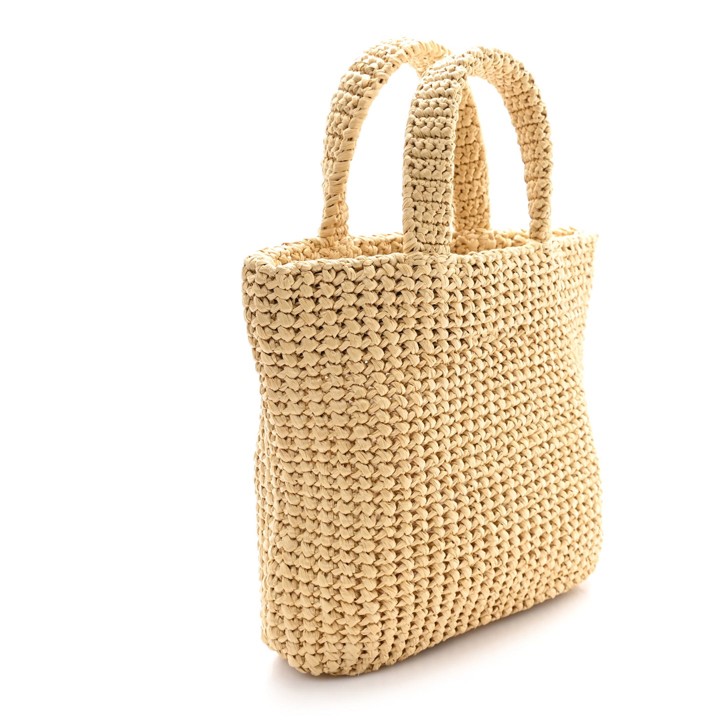 Yarn Raffia Effect Crochet Embroidered Small Logo Tote Naturale