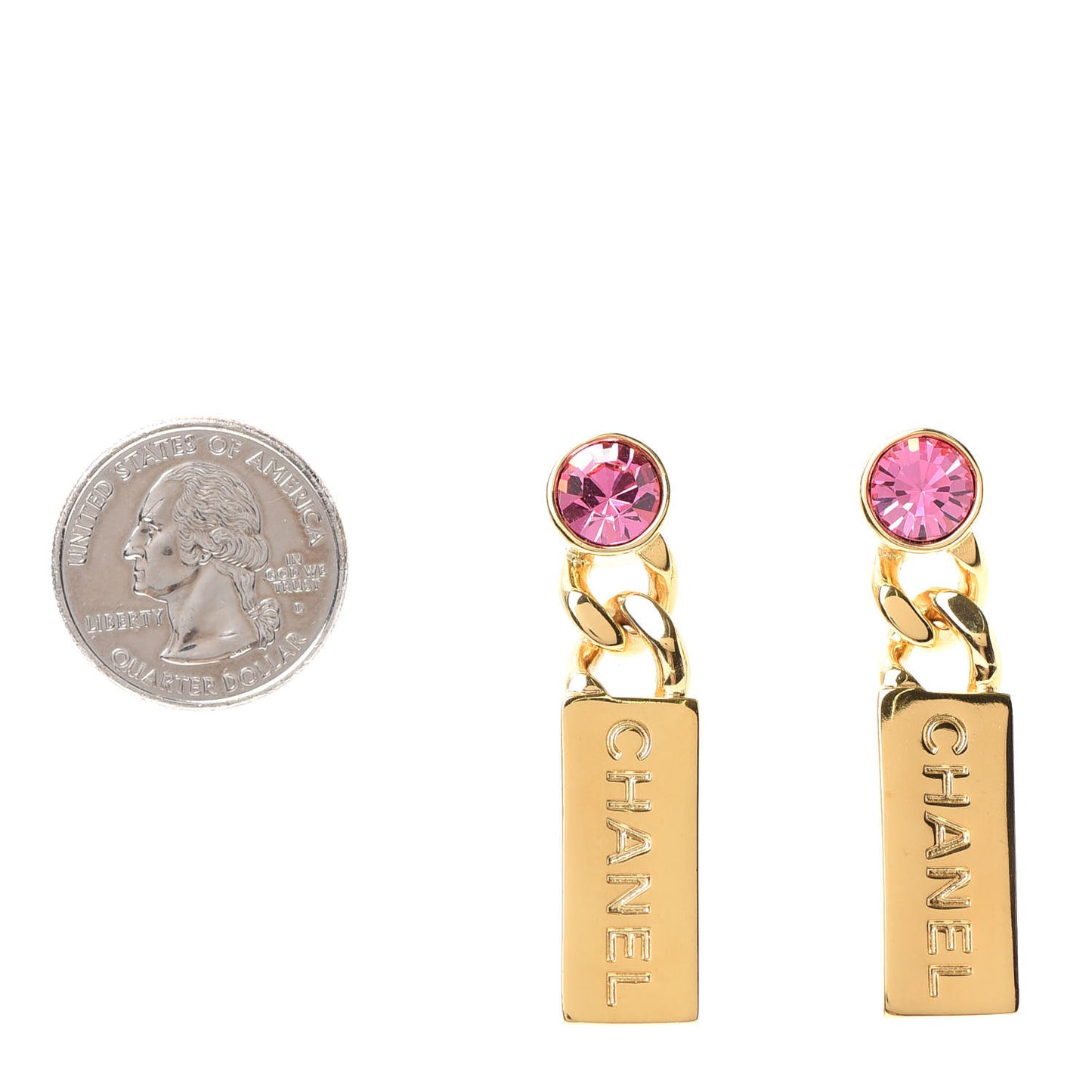 Crystal Tag Drop Earrings Gold Pink