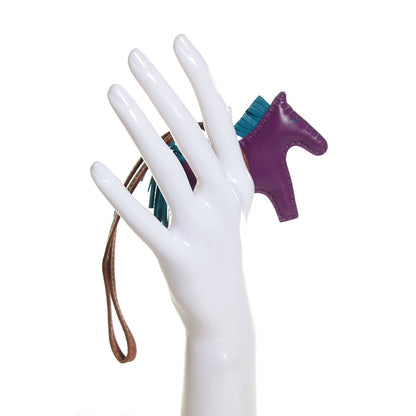 Hermes Milo Lambskin Grigri Rodeo Horse Bag Charm PM Anemone Bleu Izmir Fauve 2 of 4