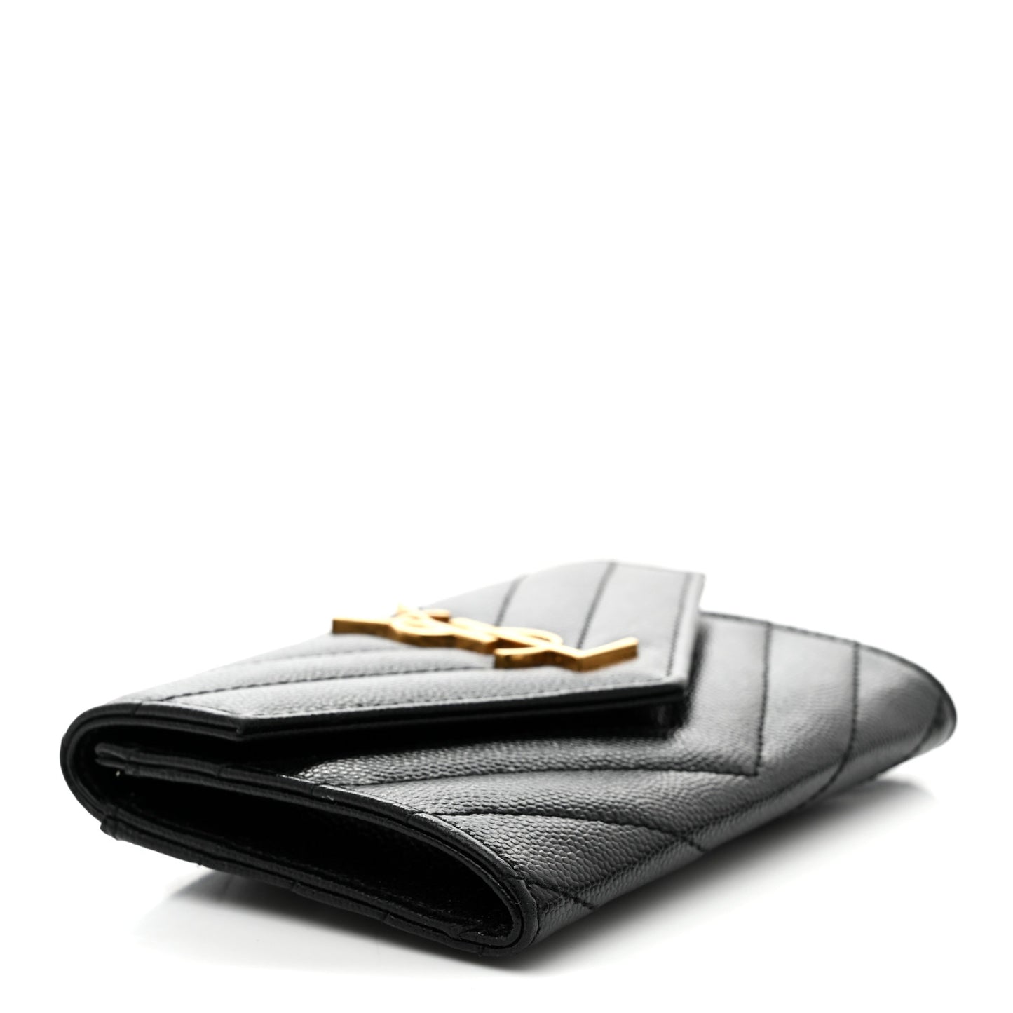 Grain De Poudre Matelasse Chevron Small Monogram Envelope Wallet Black