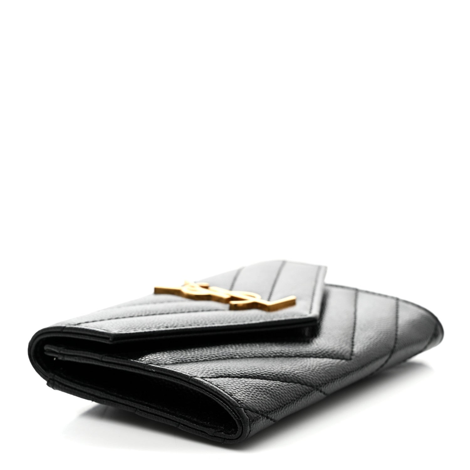Saint Laurent Grain De Poudre Matelasse Chevron Small Monogram Envelope Wallet Black 4 of 8