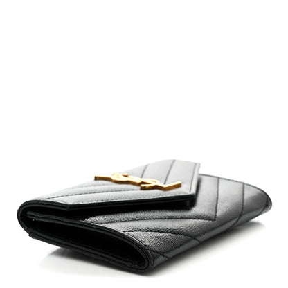 Saint Laurent Grain De Poudre Matelasse Chevron Small Monogram Envelope Wallet Black 4 of 8