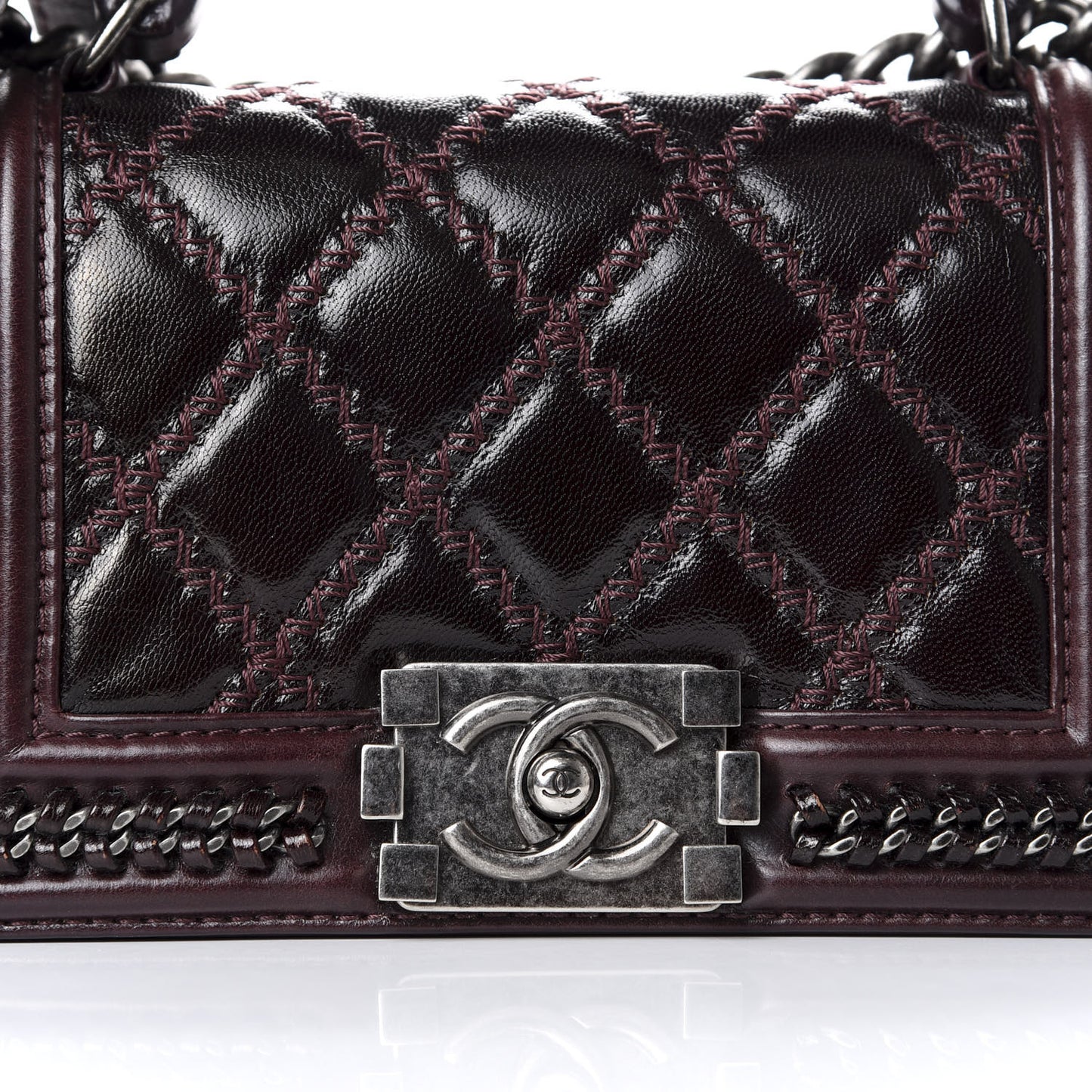 Goatskin Quilted Small Boy Handle Flap Burgundy