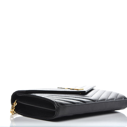 Saint Laurent Grain De Poudre Matelasse Chevron Monogram Chain Wallet Black 4 of 9
