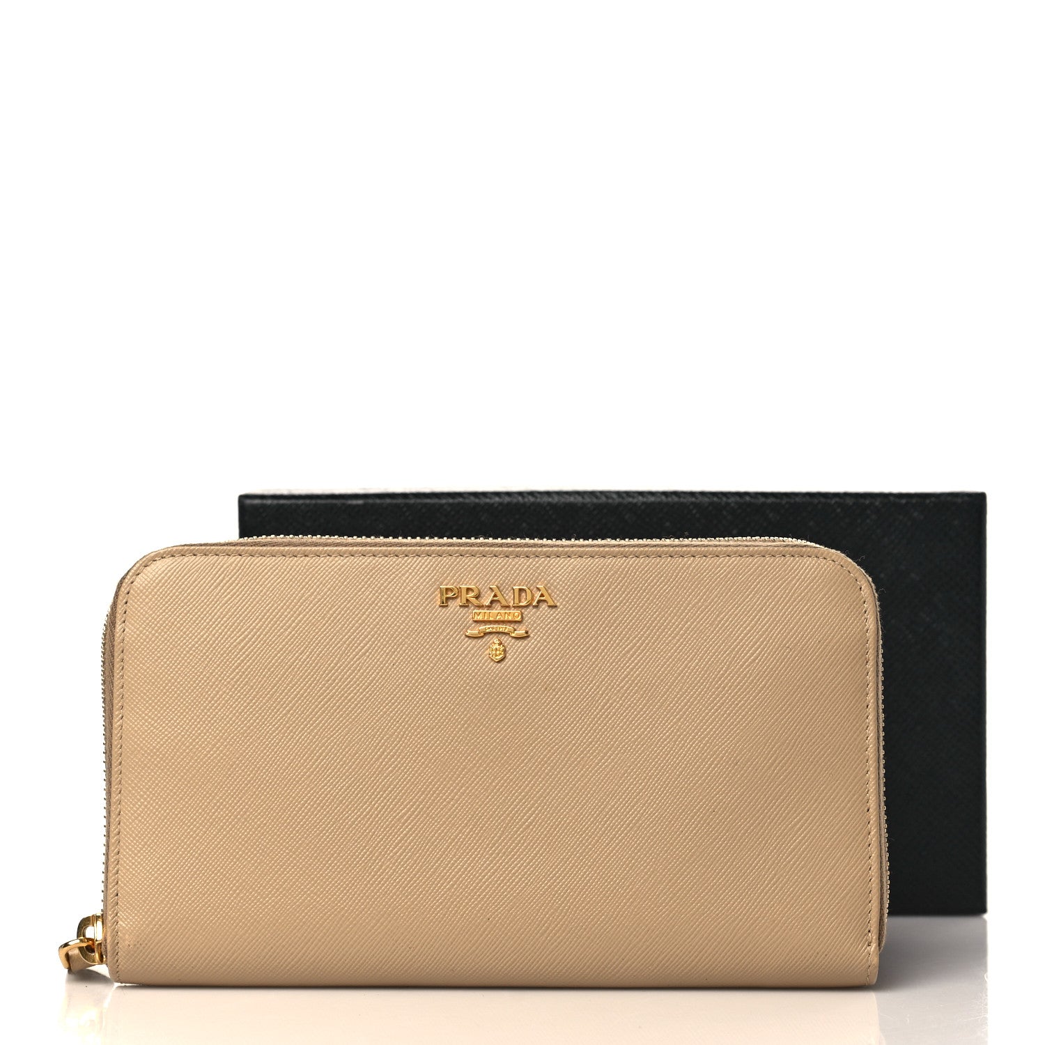 Prada Saffiano Metal Zip Around Wallet Sabbia 7 of 7