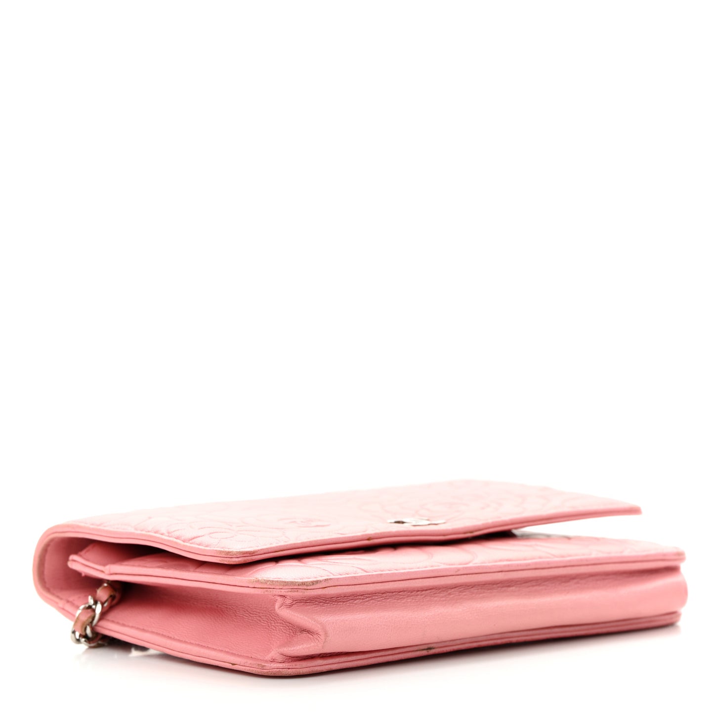 Lambskin Camellia Embossed Wallet On Chain WOC Pink