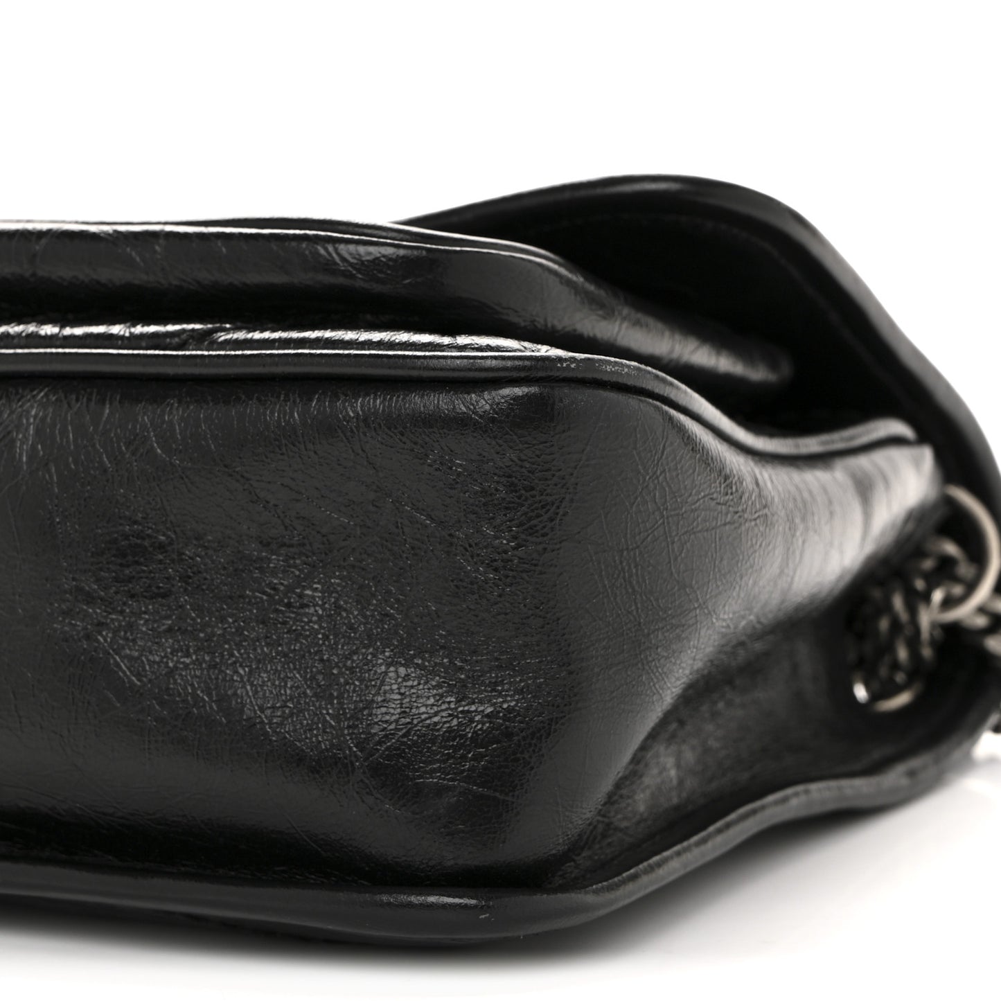 Crinkled Calfskin Matelasse Monogram Baby Niki Chain Satchel Black