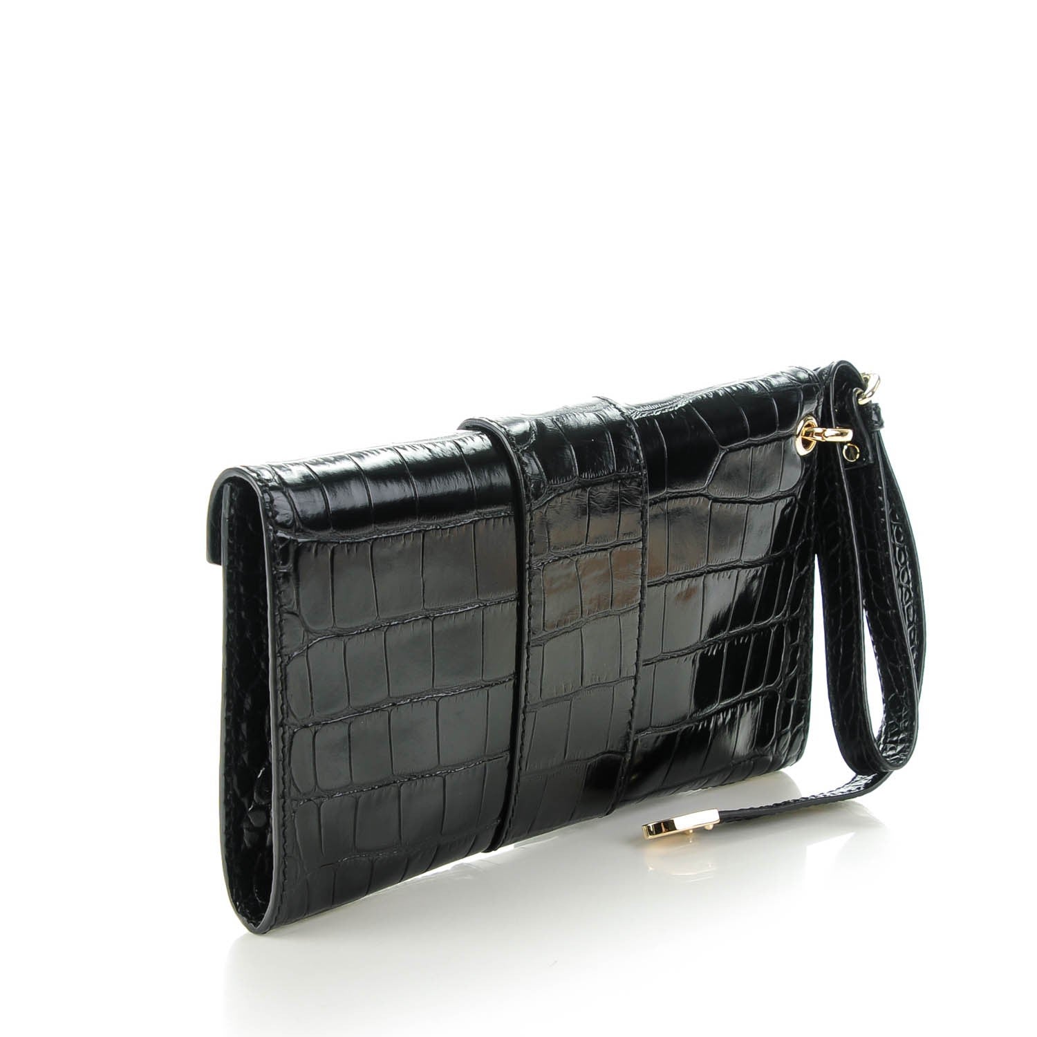 Jimmy Choo Patent Calfskin Crocodile Effect Rivera Clutch Black 3 of 8