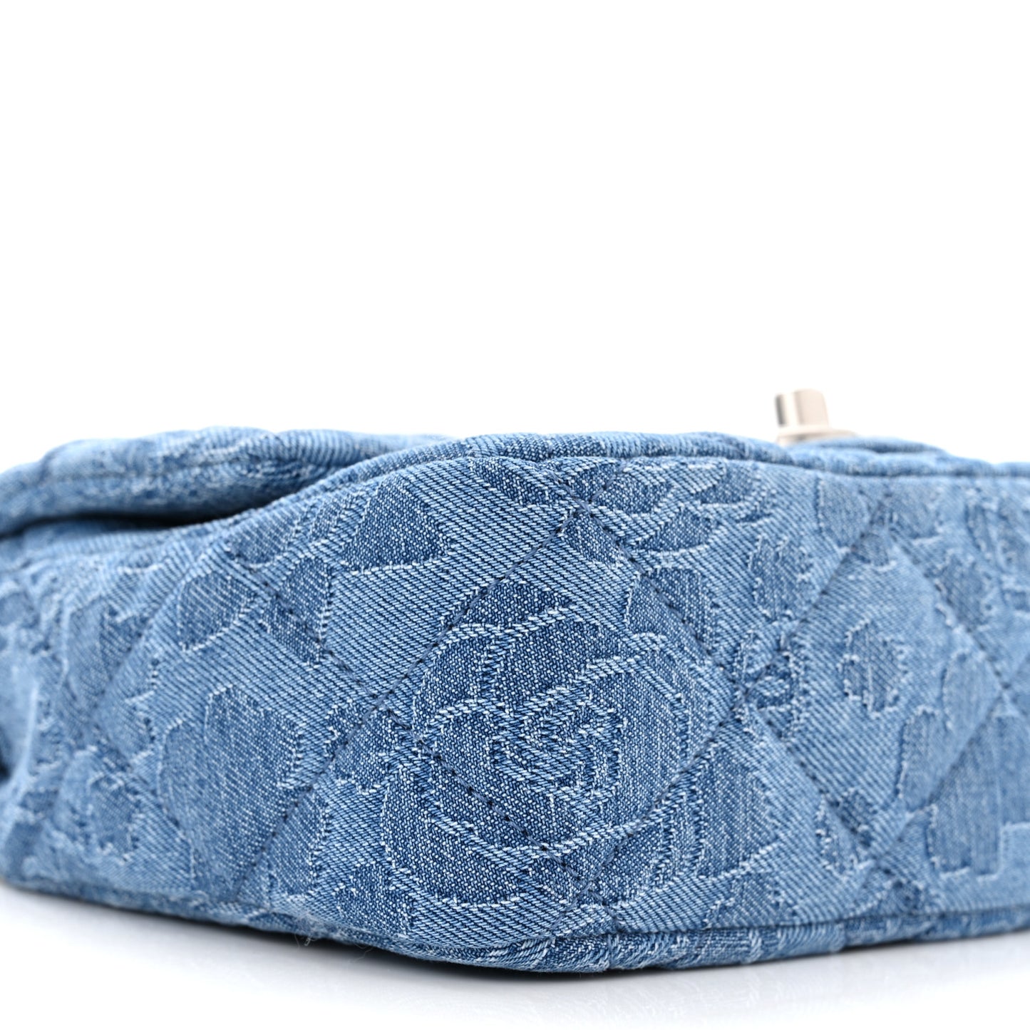 Denim Quilted Camellia Sweetheart Mini Flap Blue