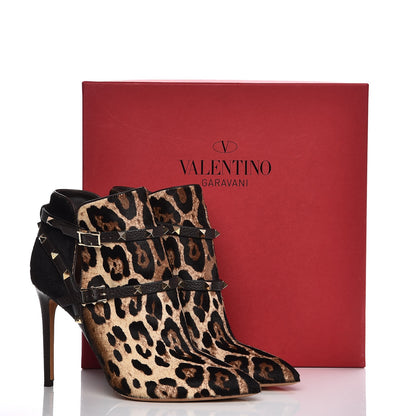 Valentino Garavani Calf Hair Leopard Rockstud Double Buckle 100mm Ankle Boots 41 Brown 11 of 11