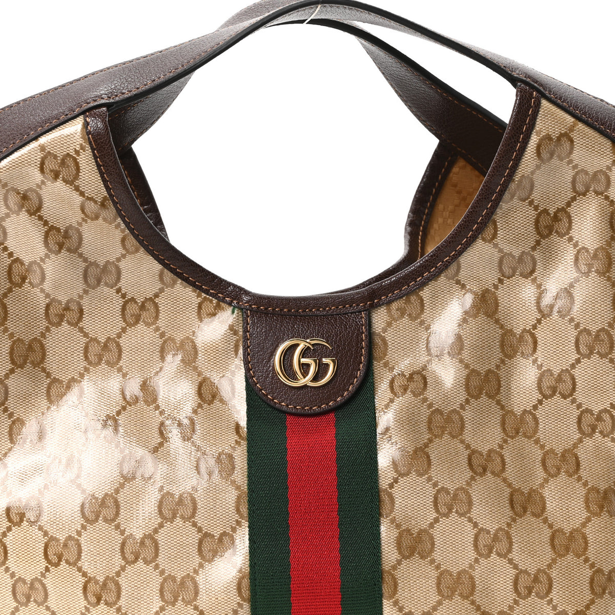 Varnished Monogram Web Small Giglio Tote Sand Dark Brown