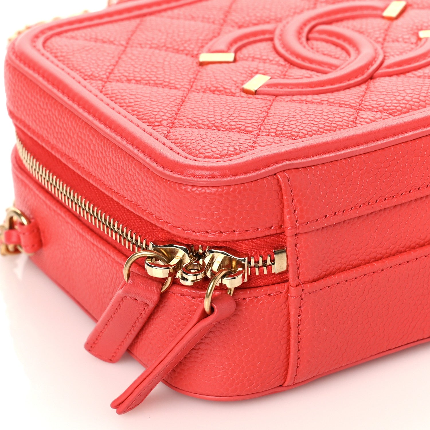 Chanel Caviar Quilted Small CC Filigree Vanity Case Coral 9 of 9