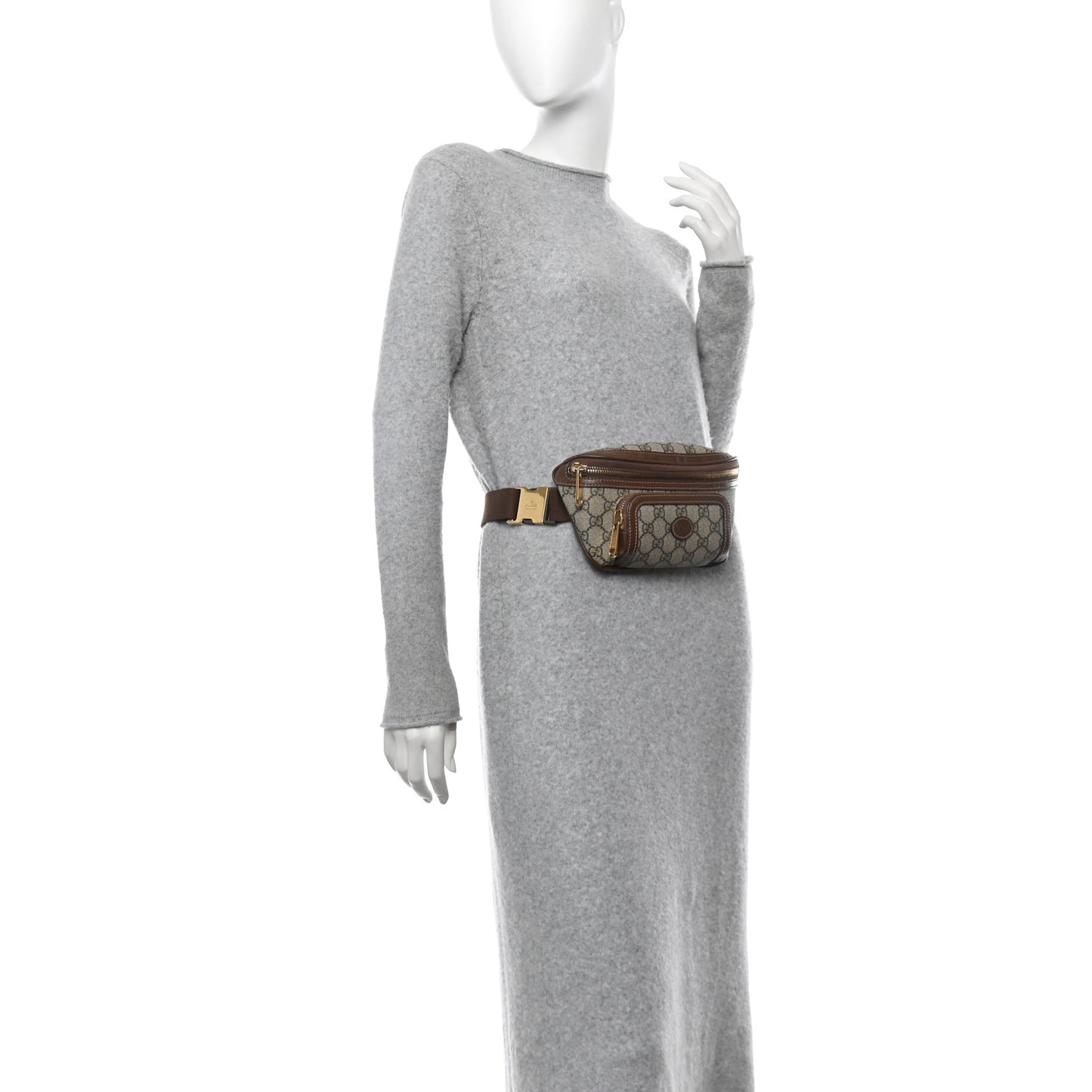 GG Supreme Monogram Textured Calfskin Retro Interlocking G Belt Bag Beige Ebony Brown Sugar