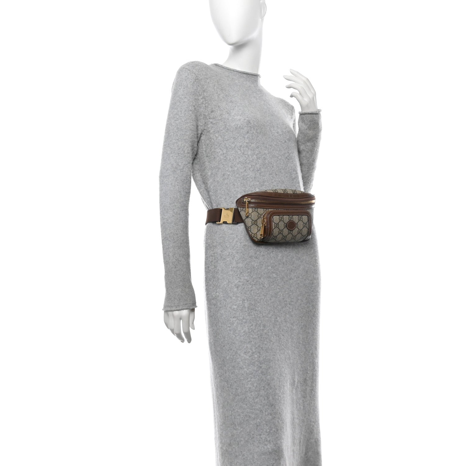 Gucci GG Supreme Monogram Textured Calfskin Retro Interlocking G Belt Bag Beige Ebony Brown Sugar 2 of 11