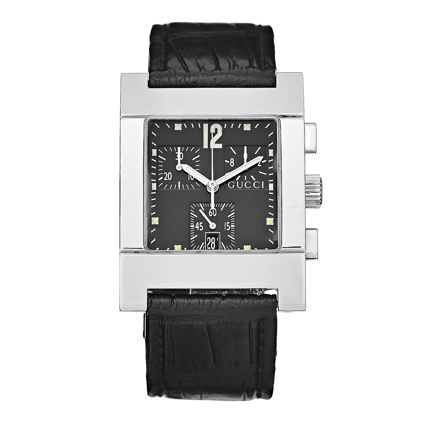 Stainless Steel Calfskin 32mm Chronograph Quartz Watch Black