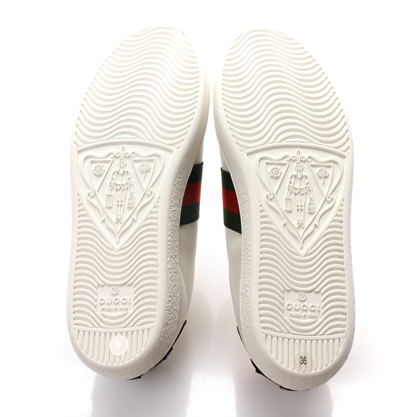 Calfskin Web Floral Embroidered Womens Ace Sneakers 36 White