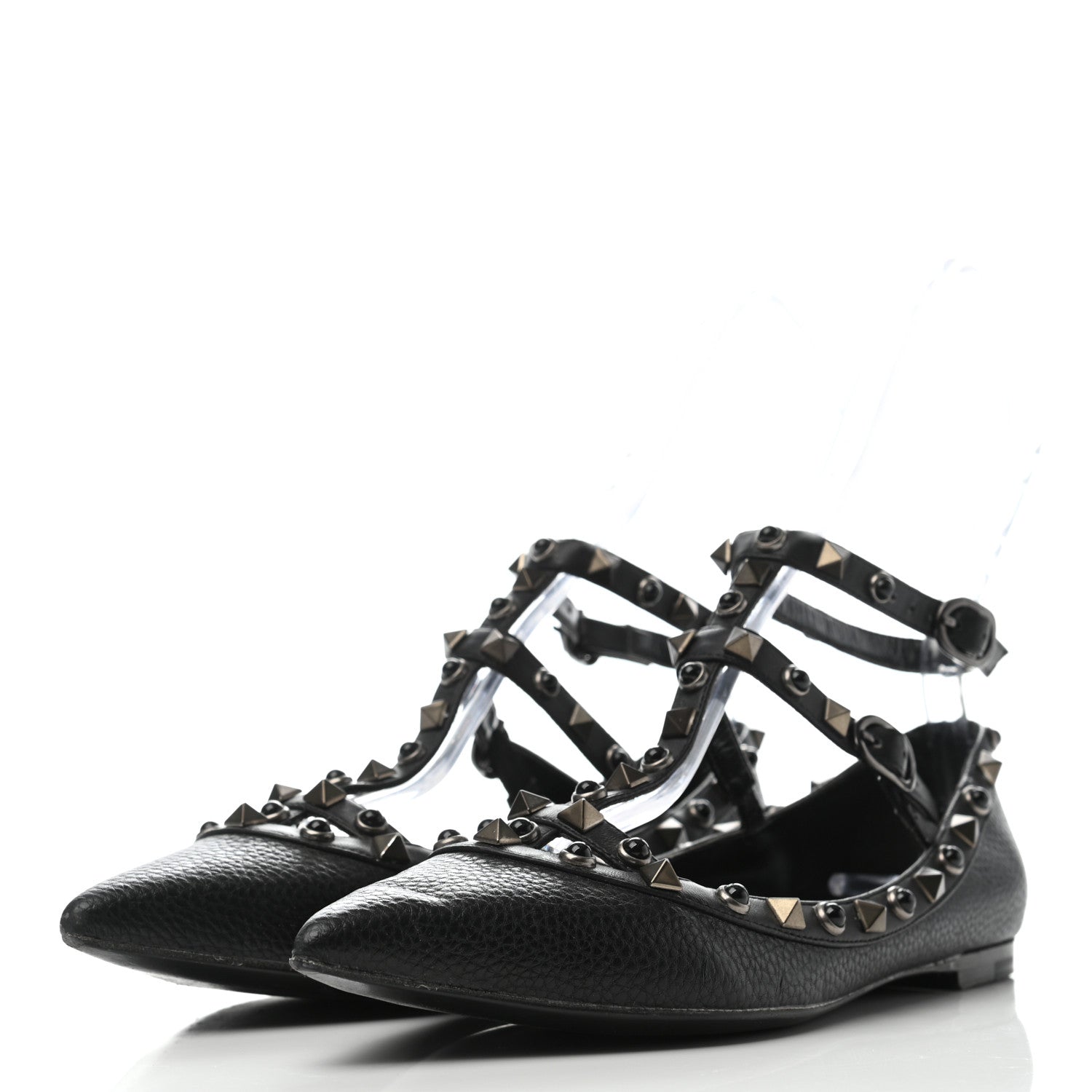 Valentino Garavani Pebbled Calfskin Onyx Rockstud Rolling Cage Ballerina Flats 36 Black 3 of 7
