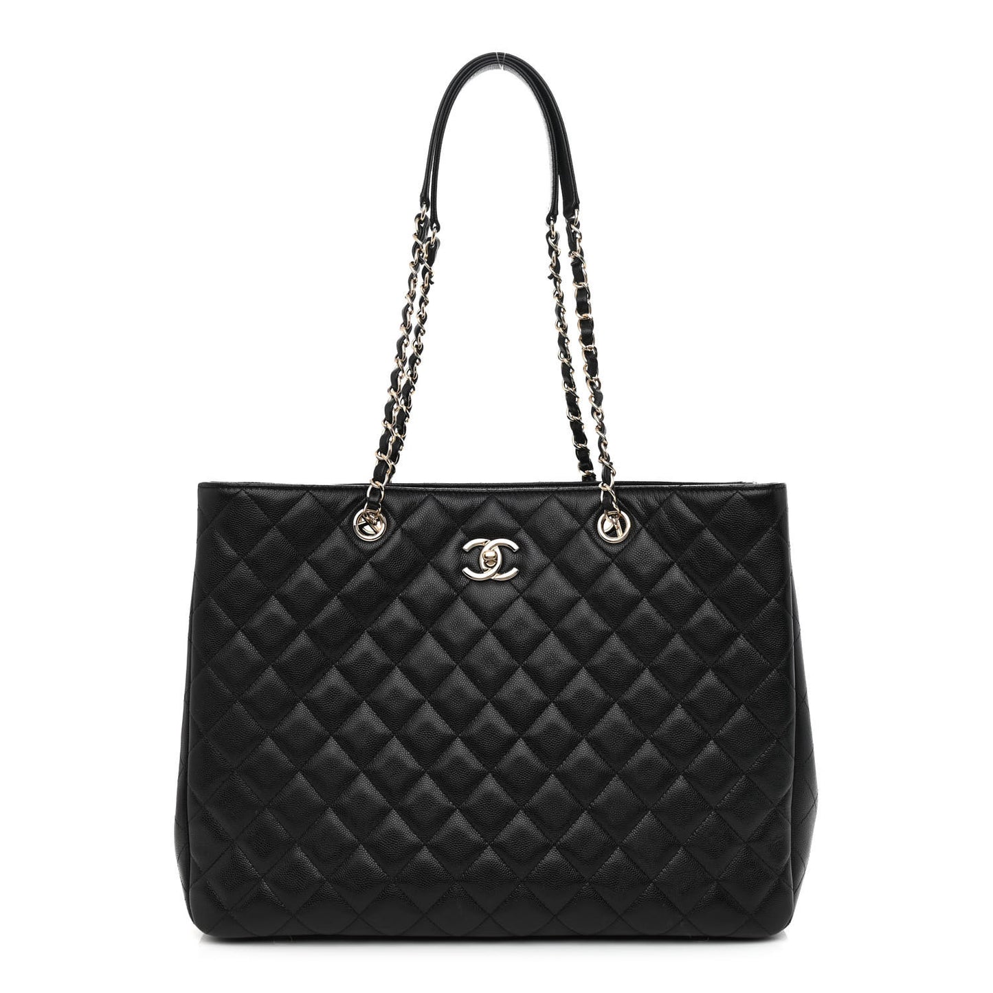 Caviar Quilted Large Shopping Tote Black