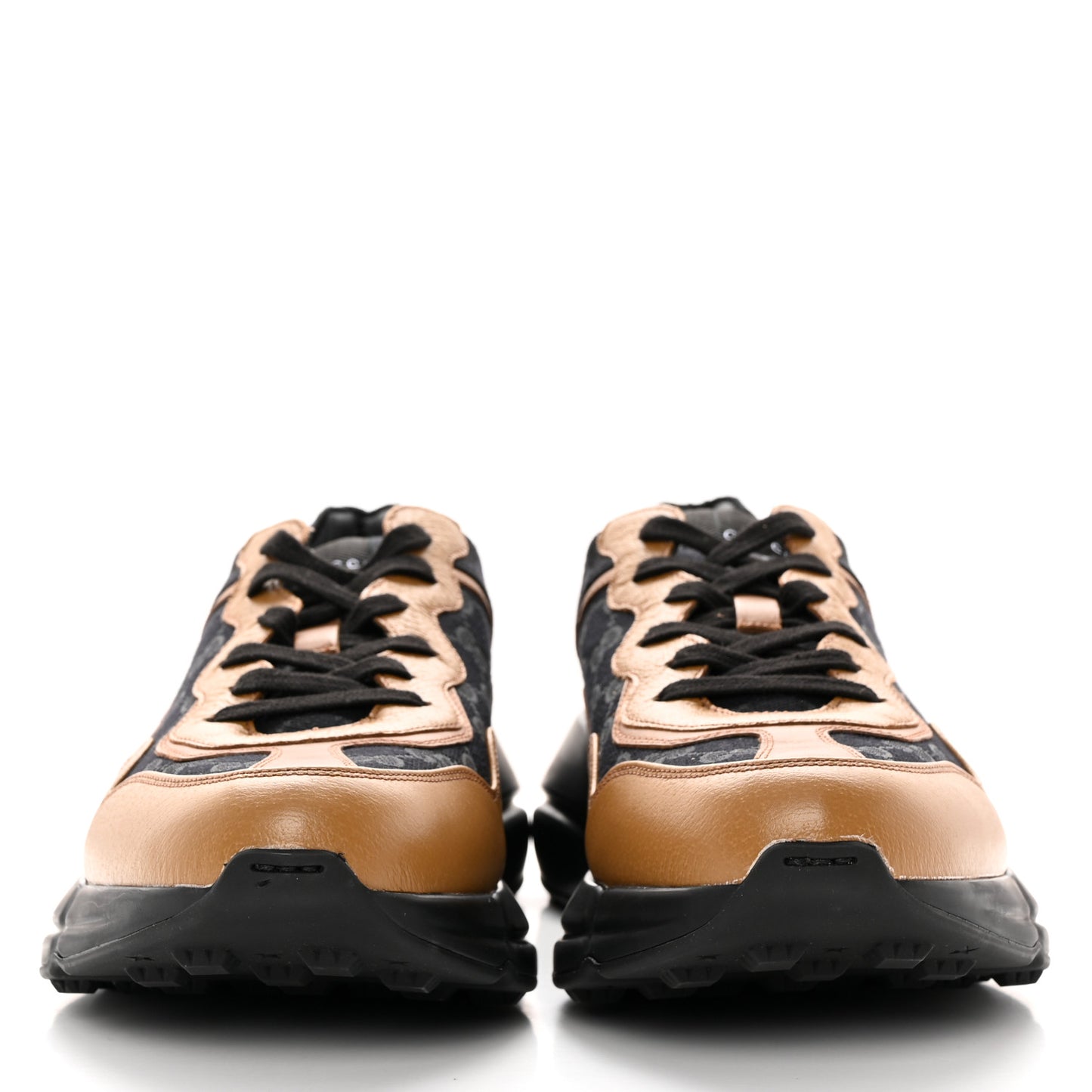Monogram Textured Dollar Calfskin Mens Rhyton Sneakers 11 Black Khaki Beige