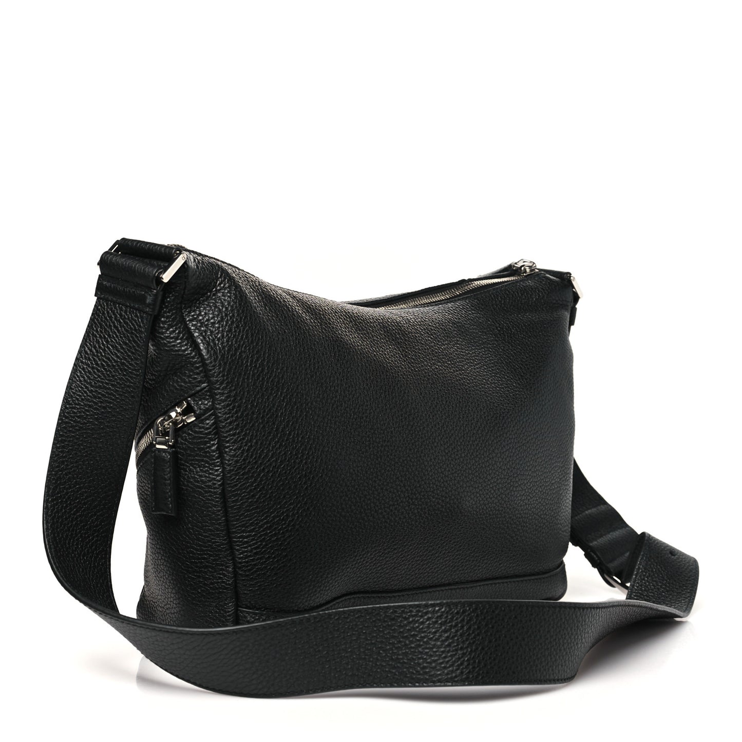 Vitello Daino Triangle Logo Embossed Shoulder Bag Black