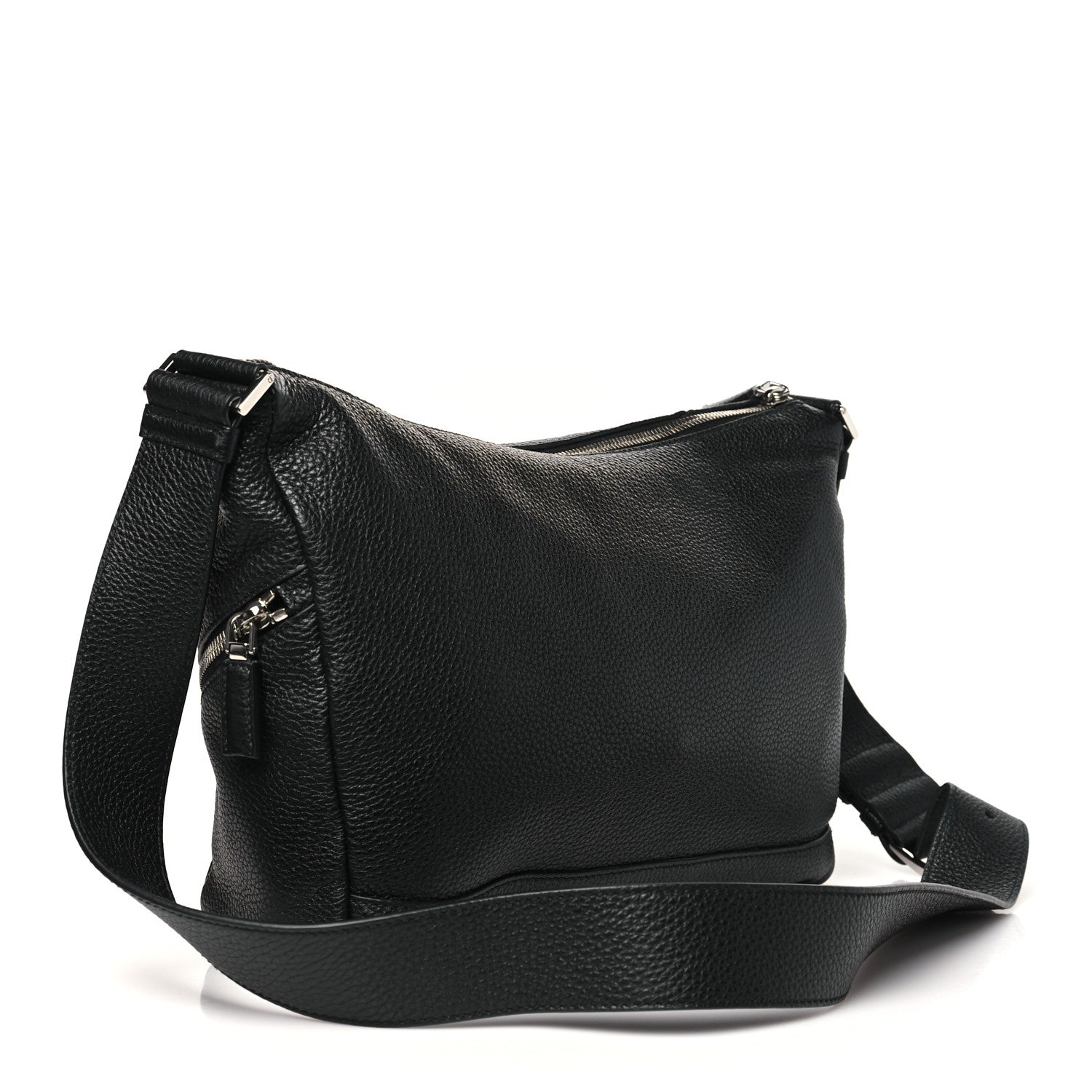 Prada Vitello Daino Triangle Logo Embossed Shoulder Bag Black 3 of 9