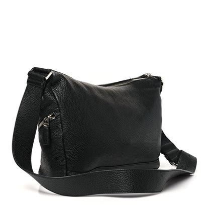 Prada Vitello Daino Triangle Logo Embossed Shoulder Bag Black 3 of 9