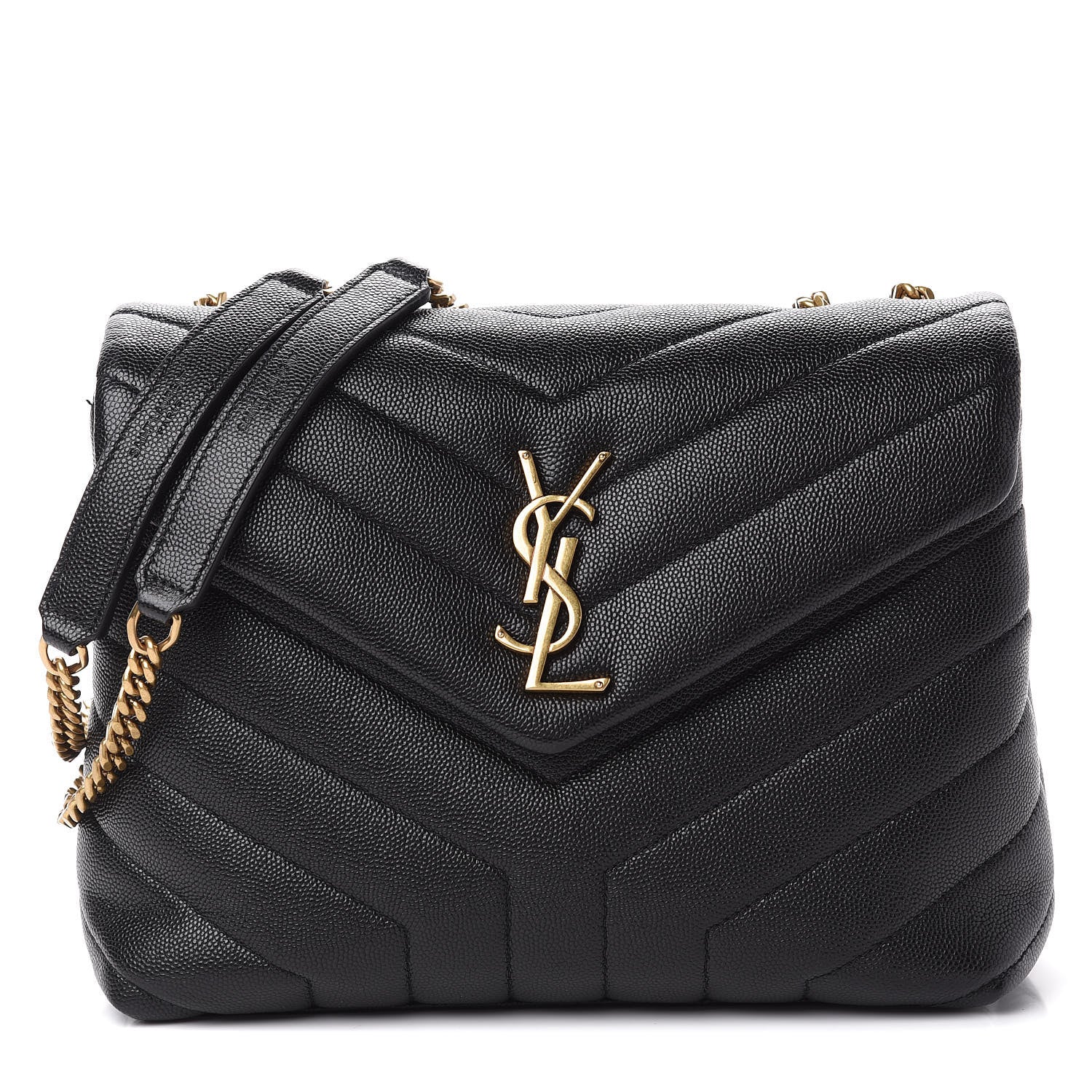 Saint Laurent Grain de Poudre Calfskin Y Quilted Monogram Small Loulou Chain Satchel Black 1 of 12