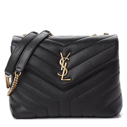 Saint Laurent Grain de Poudre Calfskin Y Quilted Monogram Small Loulou Chain Satchel Black 1 of 12