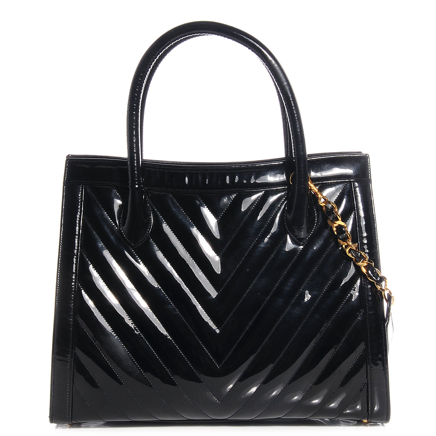 Chanel Patent Chevron Top Handle Bag Black 1 of 8