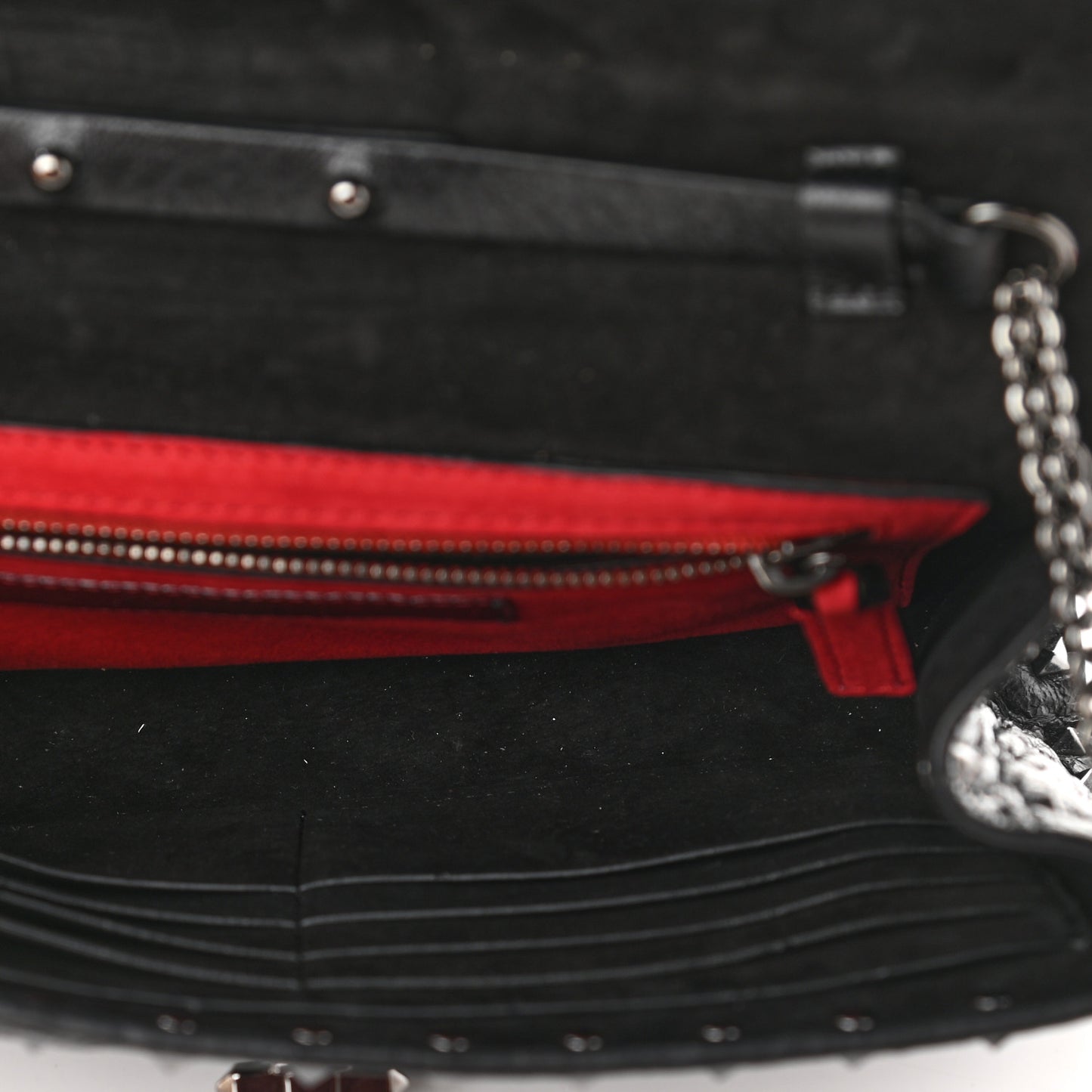 Craquele Nappa Rockstud Spike Wallet on Chain Black
