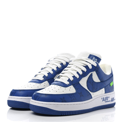 Louis Vuitton X NIKE AIR FORCE 1 Calfskin Monogram Mens Sneakers 7 Blue 3 of 10