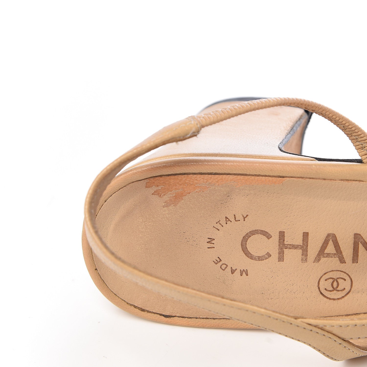 Chanel Goatskin Grosgrain Cap Toe CC Slingback Pumps 38.5 Beige Black 11 of 13