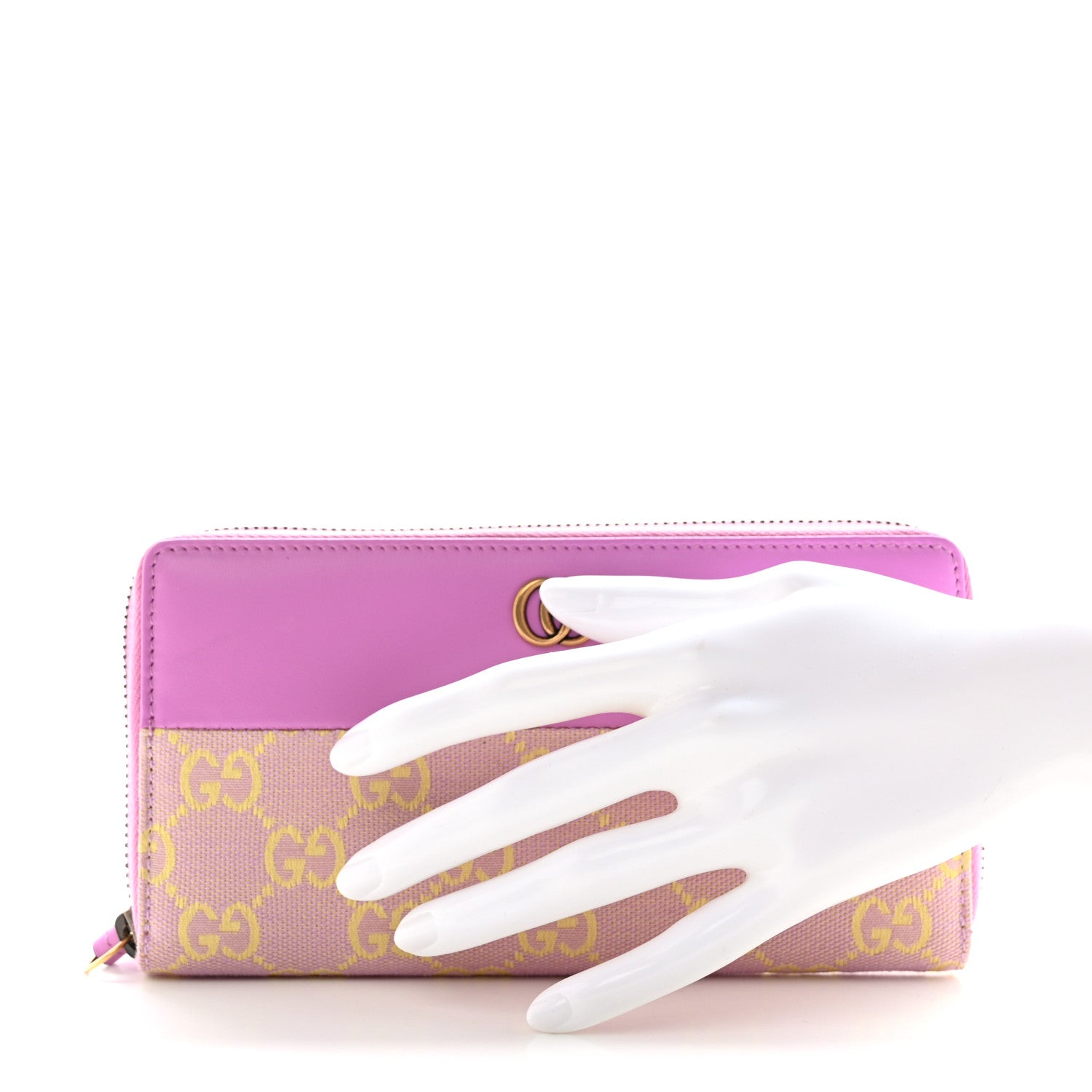 Gucci Calfskin GG Monogram GG Marmont Zip Around Wallet Lilac Yellow 2 of 8