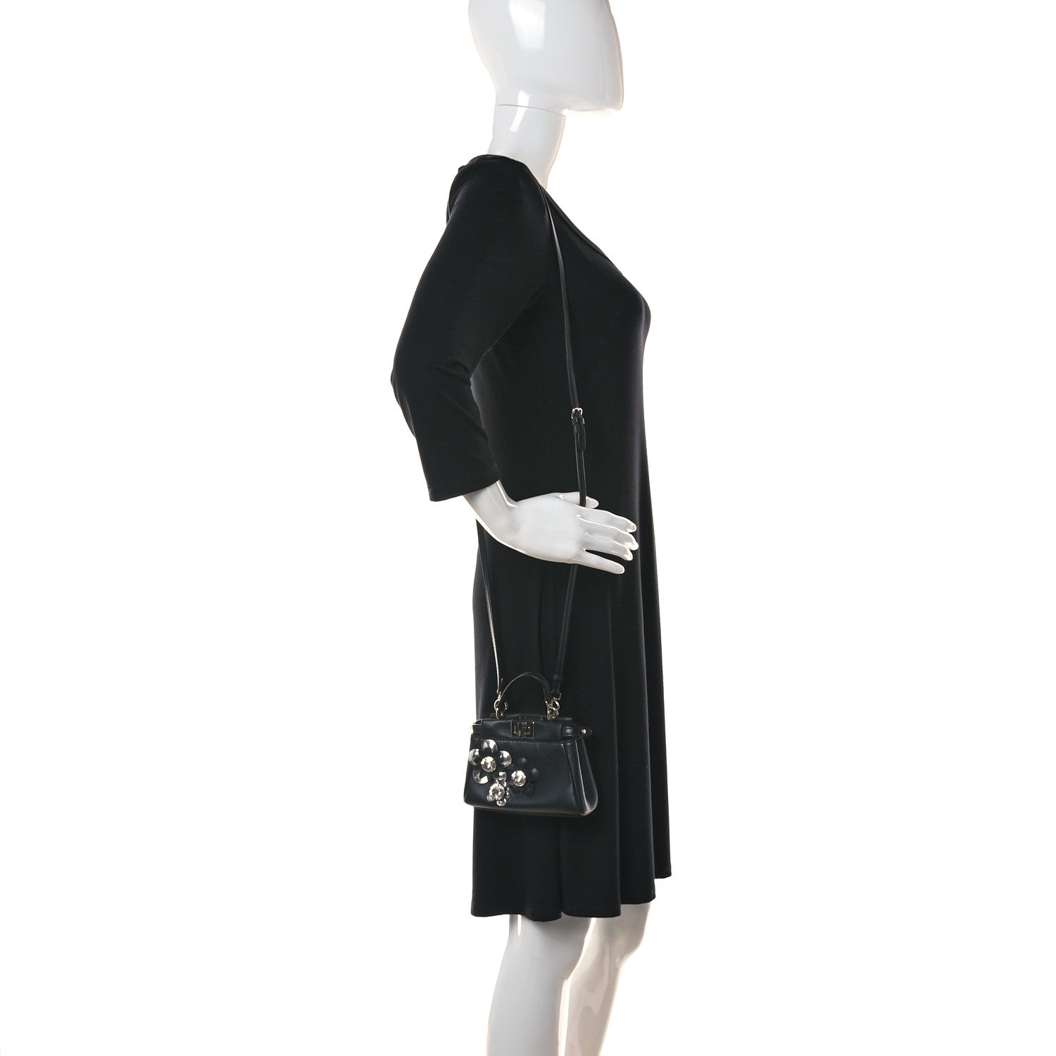 Fendi Nappa Crystal Flowerland Micro Peekaboo Iconic Satchel Black 3 of 11