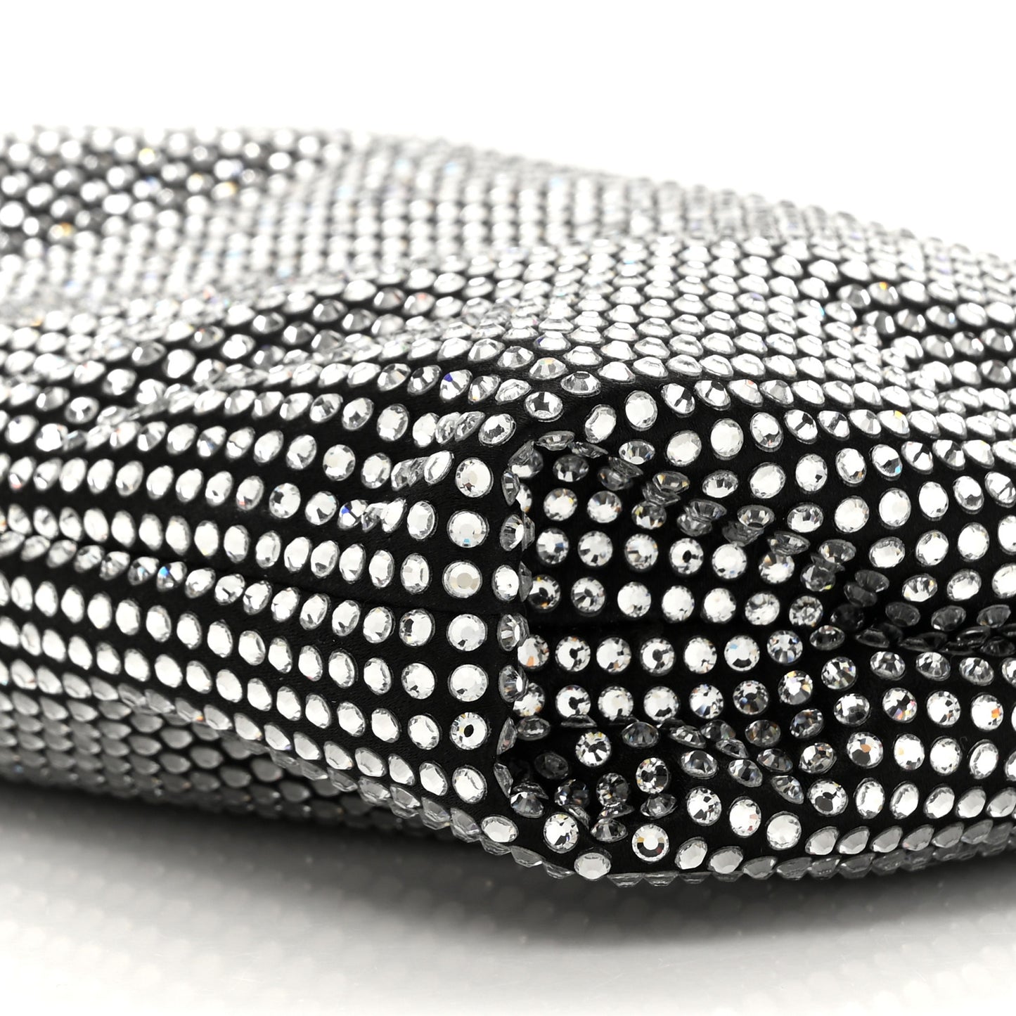 Suede Crystal Chain Top Handle Bag Silver Black