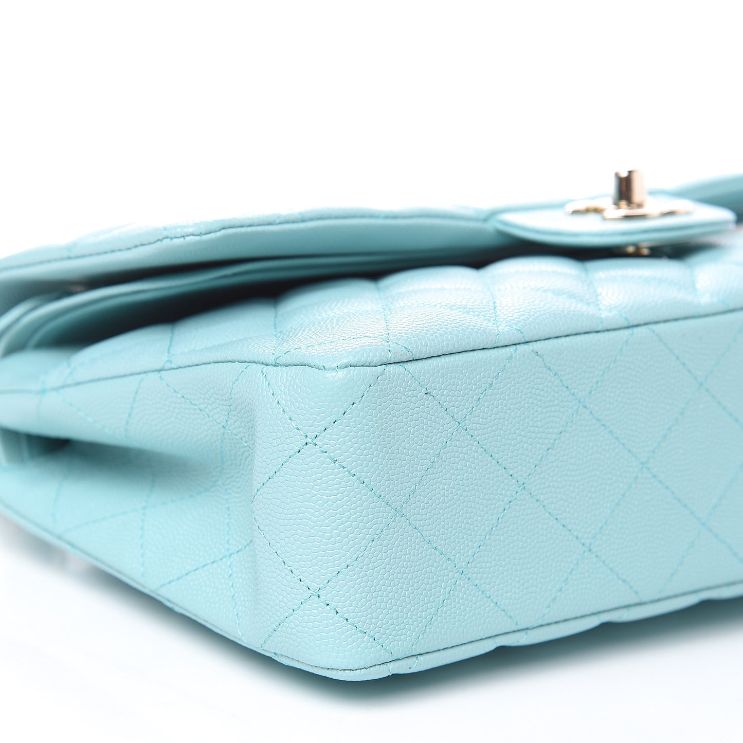 Caviar Quilted Medium Double Flap Light Blue