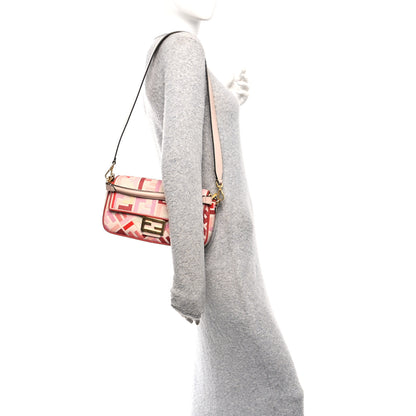 Fendi Canvas Vitello King FF Embroidered Baguette Rosa Quarzo Bloody Mary Multicolor 2 of 9