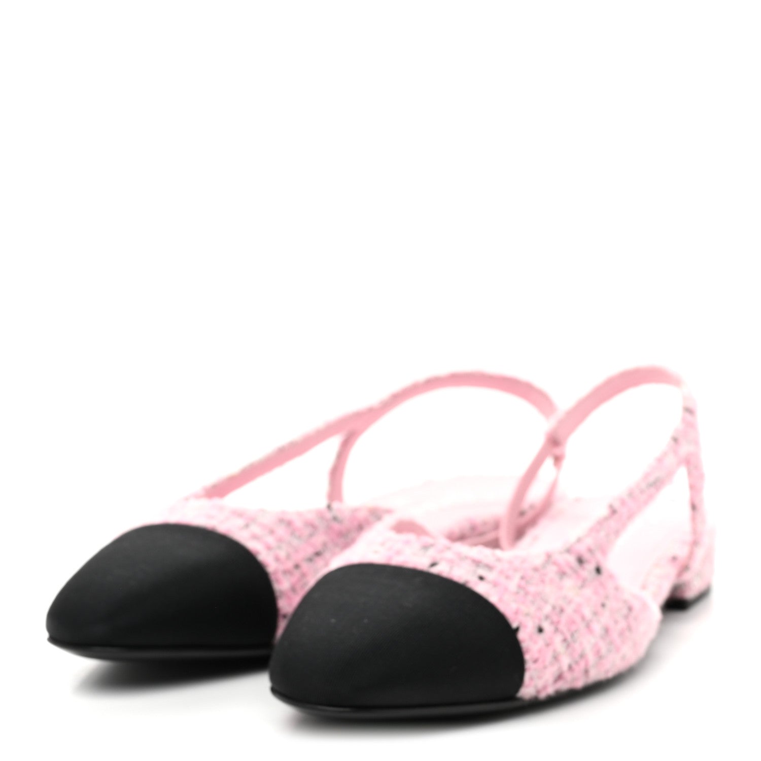 Chanel Tweed Grosgrain Cap Toe Slingback Flats 39 Pink White Black 4 of 10
