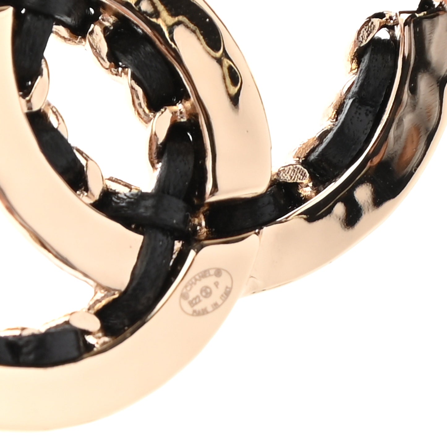 Metal Lambskin CC Chain Tie Headband Gold Black