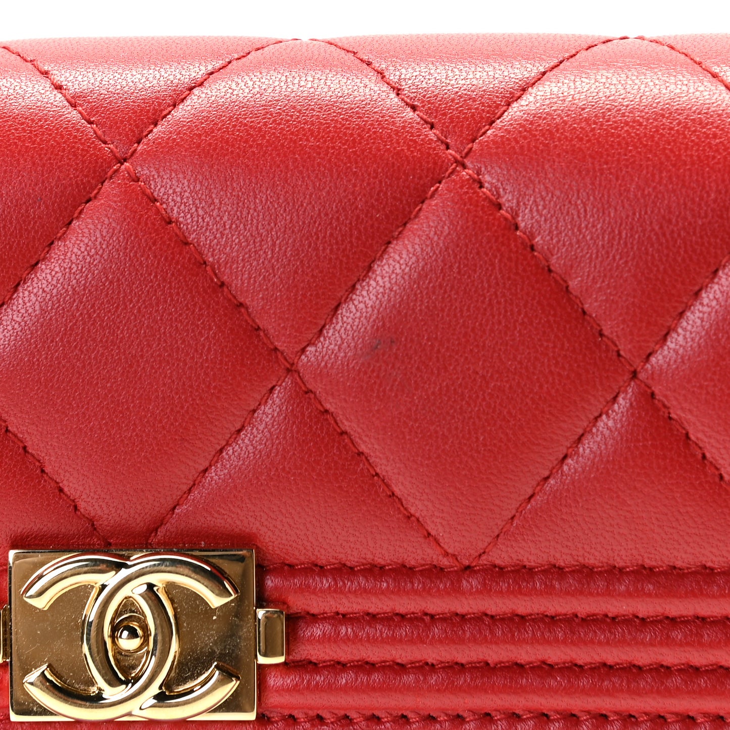 Lambskin Quilted Boy Flap Wallet Red