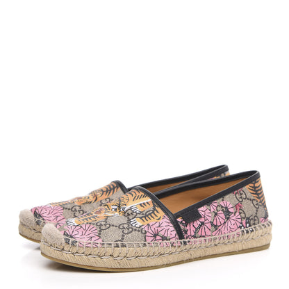 Gucci GG Supreme Monogram Bengal Espadrilles 37 Beige Crop Pink 3 of 8