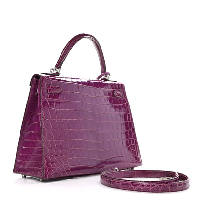 Hermes Shiny Niloticus Crocodile Kelly Sellier 28 Violet 3 of 18