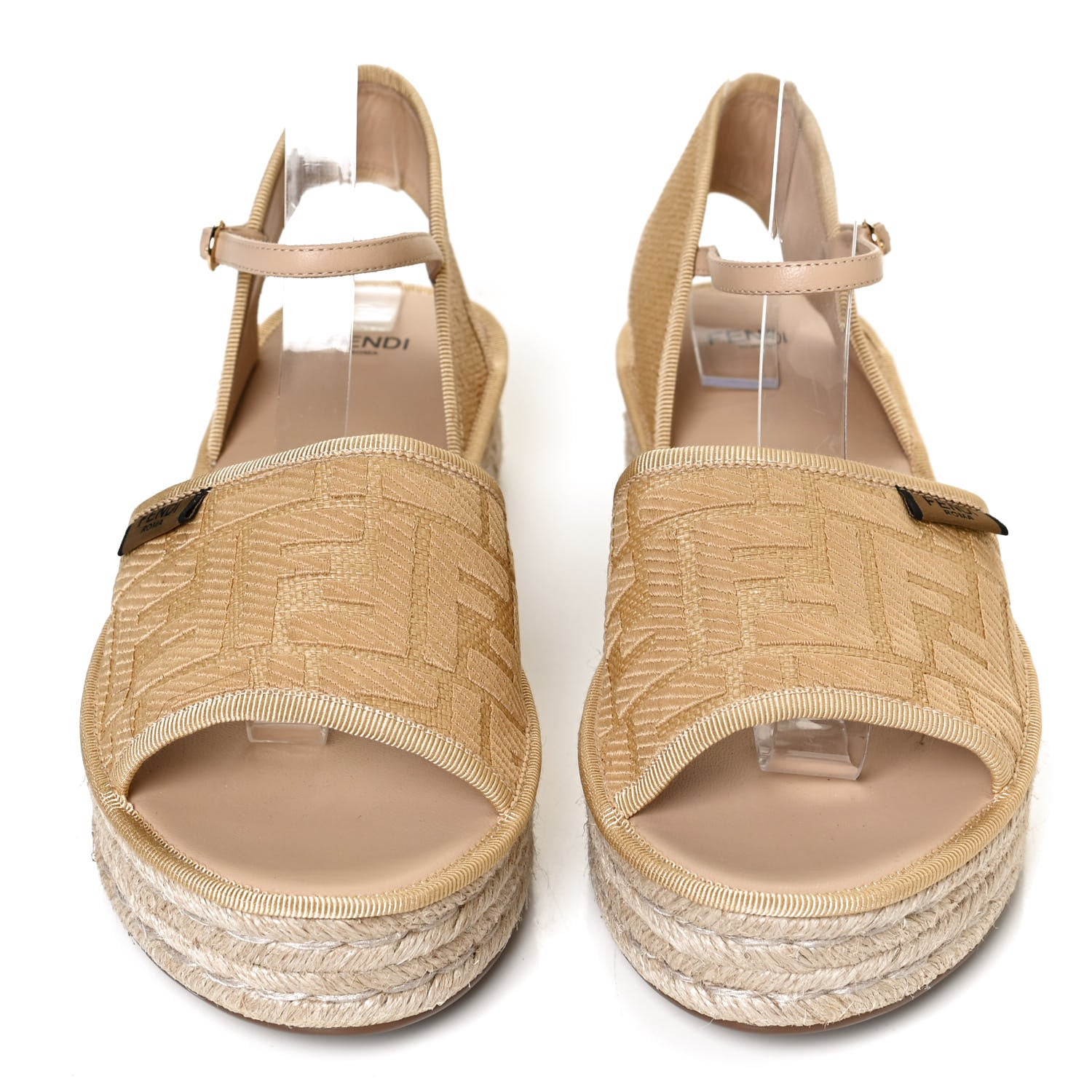 Fendi Raffia FF Embroidered Espadrille Platform Sandals 40 Natural 5 of 9