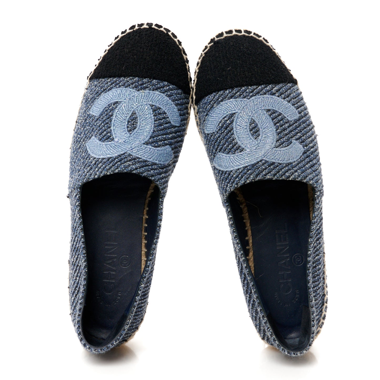 Cotton Tweed CC Espadrilles 38 Blue Ecru Black