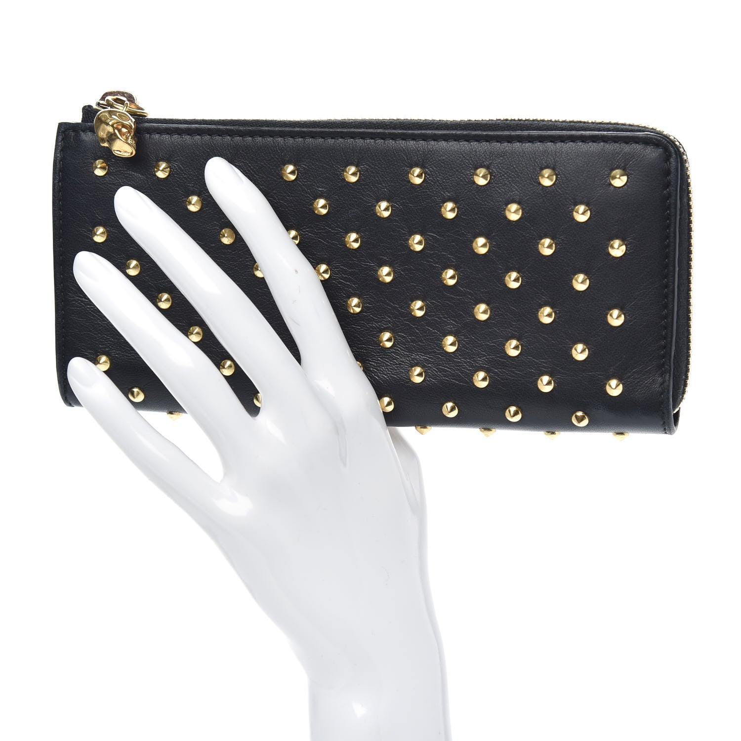 Alexander McQueen Nappa Studded Skull Zip Around Wallet Black 2 of 9