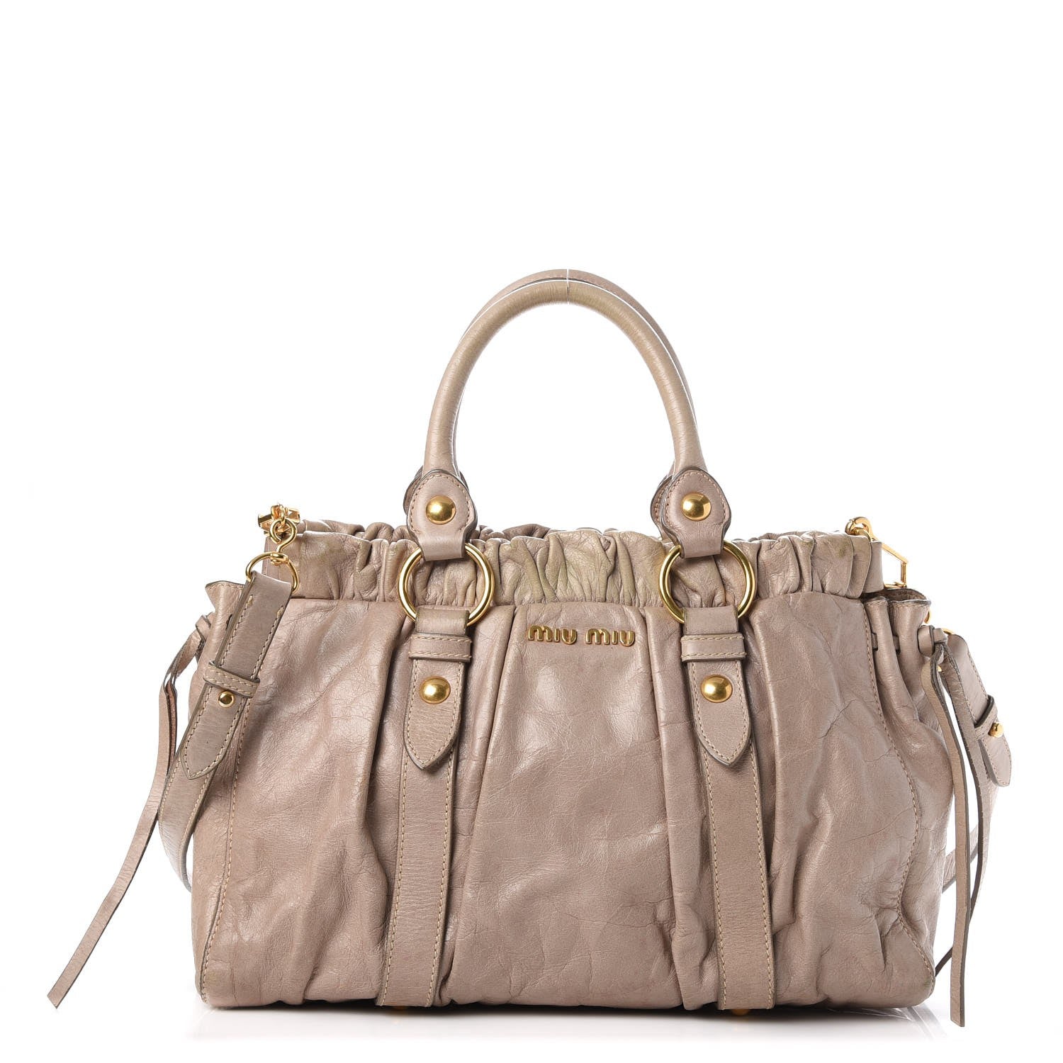 Miu Miu Vitello Lux Gathered Tote Pomice 1 of 16