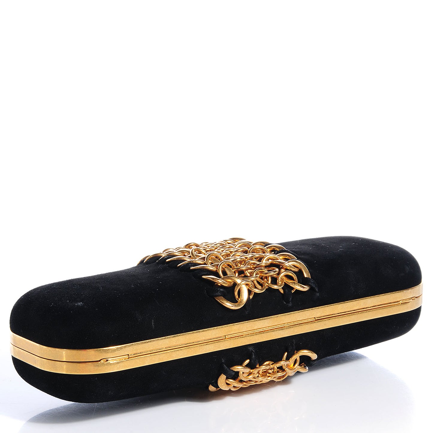 Kidskin Suede Chain Twin Skull Box Clutch Black