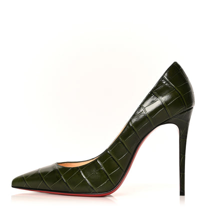 Christian Louboutin Calfskin Crocodile Embossed Kate 100 Pumps 36.5 Forest Night 1 of 7
