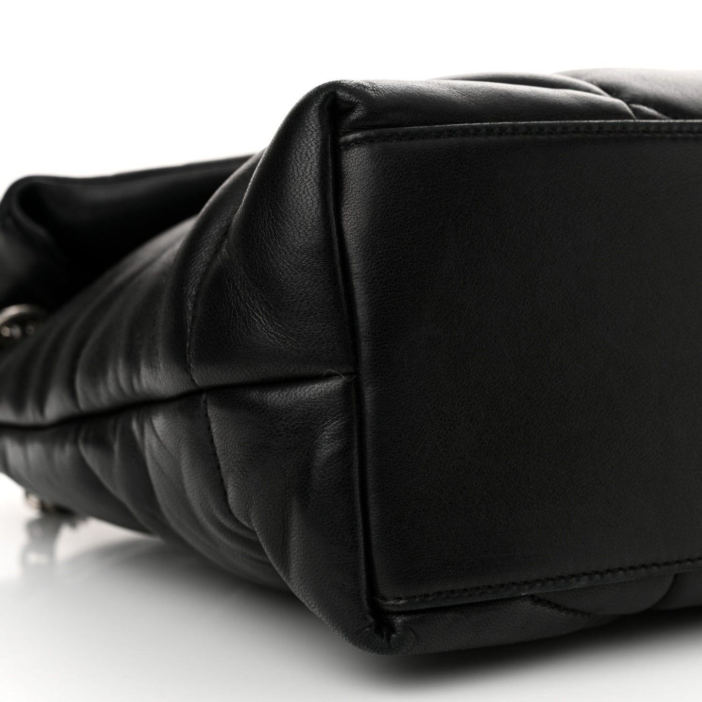 Lambskin Quilted Medium Loulou Puffer Monogram Chain Satchel Black